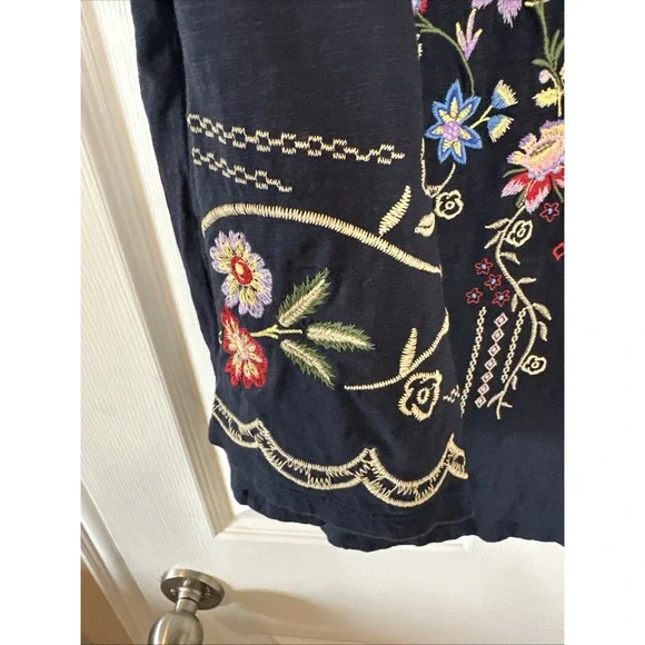 Reba Heavily Embroidered Boho Chic Artsy Festival Floral Long Sleeve Navy XL - Picture 4 of 6